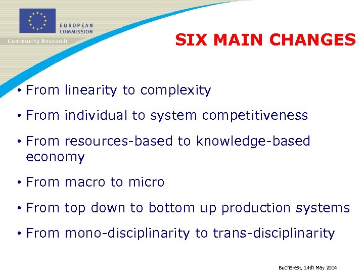SIX MAIN CHANGES • From linearity to complexity • From individual to system competitiveness