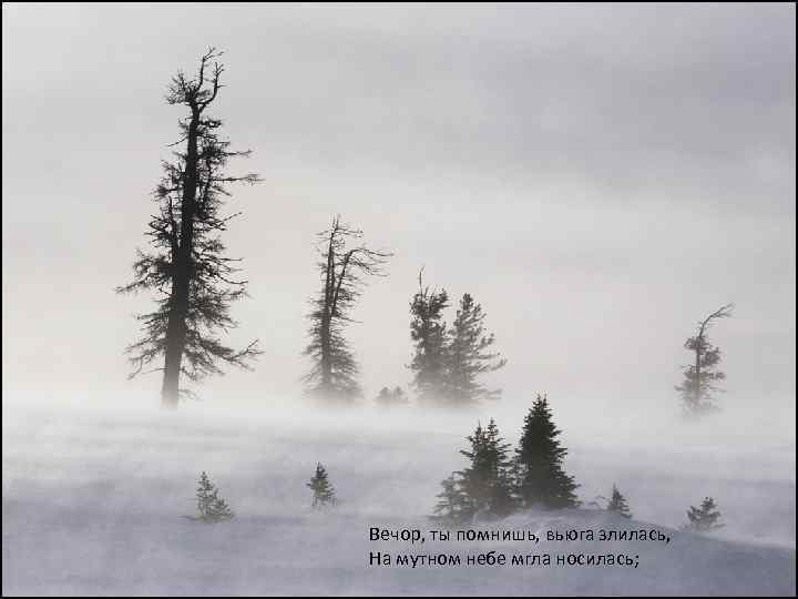 Вечор, ты помнишь, вьюга злилась, На мутном небе мгла носилась; 