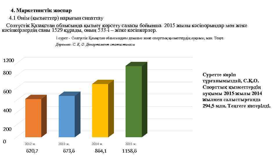 4. Маркетингтік жоспар 4. 1 Өнім (қызметтер) нарығын сипаттау Солтүстік Қазақстан облысында қызмет көрсету