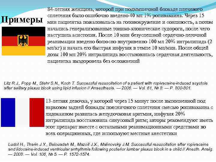 Примеры 84 -летняя женщина, которой при подмышечной блокаде плечевого сплетения было ошибочно введено 40
