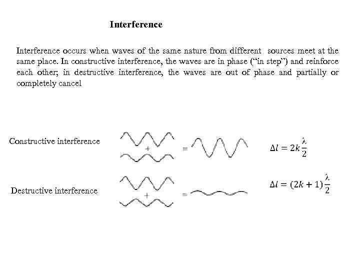 Interference occurs when waves of the same nature from different sources meet at the