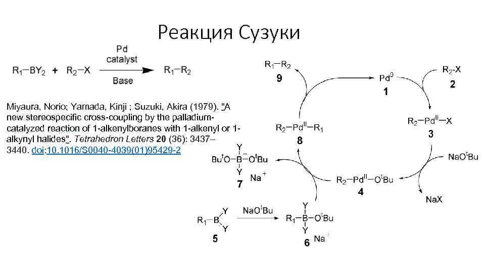 Реакция Сузуки Miyaura, Norio; Yamada, Kinji ; Suzuki, Akira (1979). 