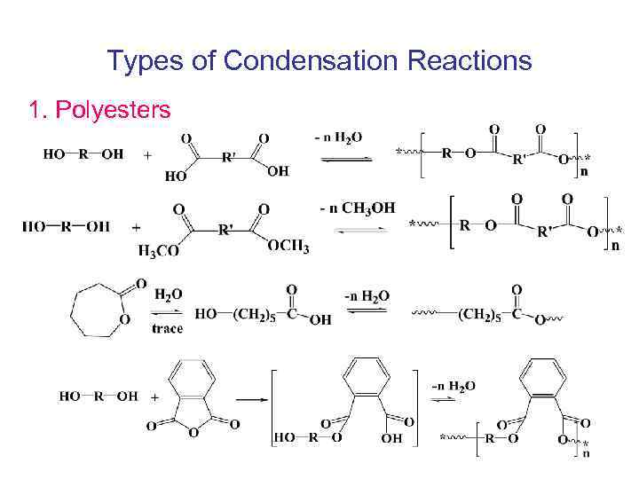 Types of Condensation Reactions 1. Polyesters 