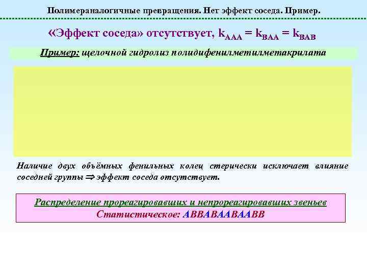 Полимераналогичные превращения. Нет эффект соседа. Пример. «Эффект соседа» отсутствует, k. AAA = k. BAB