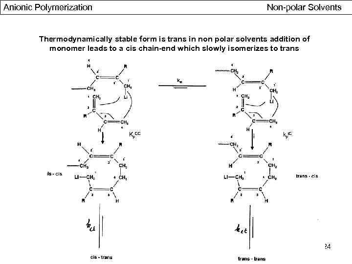 Anionic Polymerization Non-polar Solvents Thermodynamically stable form is trans in non polar solvents addition