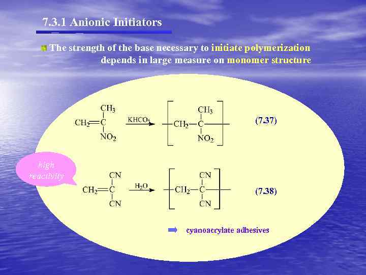 7. 3. 1 Anionic Initiators The strength of the base necessary to initiate polymerization