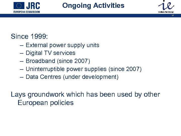 Ongoing Activities 17 Since 1999: – – – External power supply units Digital TV