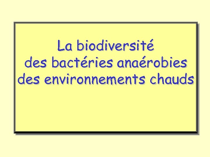 La biodiversité des bactéries anaérobies des environnements chauds 