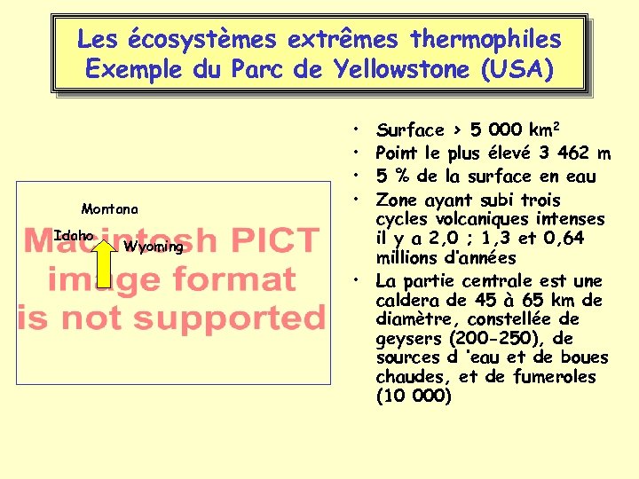 Les écosystèmes extrêmes thermophiles Exemple du Parc de Yellowstone (USA) Montana Idaho Wyoming •
