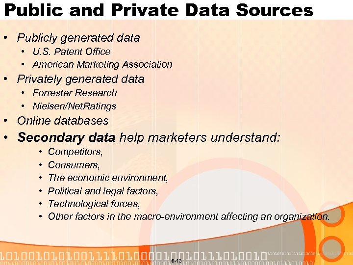 Public and Private Data Sources • Publicly generated data • U. S. Patent Office