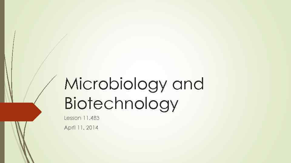 Microbiology and Biotechnology Lesson 11. 4 B 3 April 11, 2014 