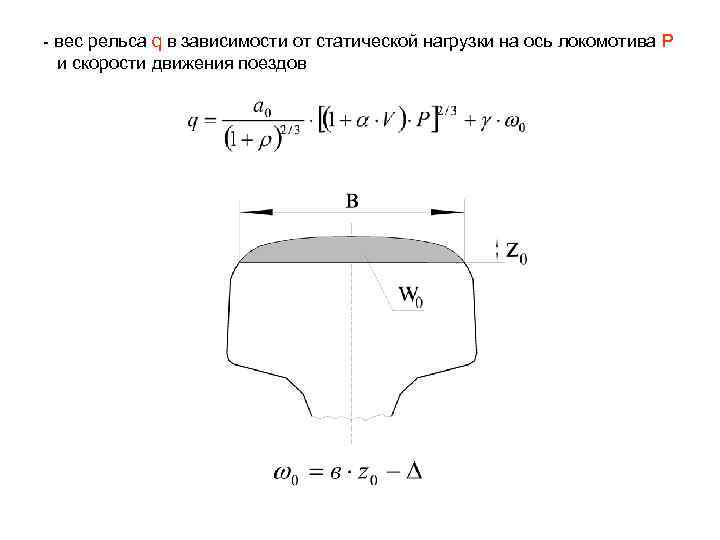 - вес рельса q в зависимости от статической нагрузки на ось локомотива P и