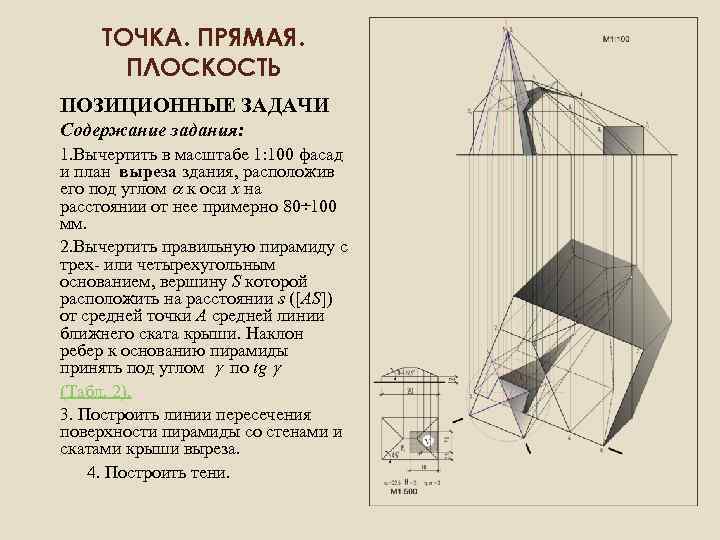 ТОЧКА. ПРЯМАЯ. ПЛОСКОСТЬ ПОЗИЦИОННЫЕ ЗАДАЧИ Содержание задания: 1. Вычертить в масштабе 1: 100 фасад