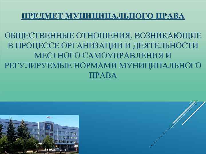 ПРЕДМЕТ МУНИЦИПАЛЬНОГО ПРАВА ОБЩЕСТВЕННЫЕ ОТНОШЕНИЯ, ВОЗНИКАЮЩИЕ В ПРОЦЕССЕ ОРГАНИЗАЦИИ И ДЕЯТЕЛЬНОСТИ МЕСТНОГО САМОУПРАВЛЕНИЯ И