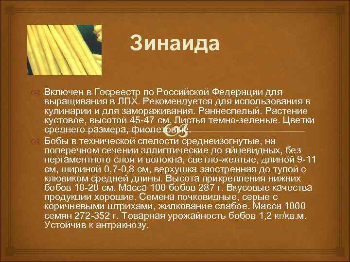 Зинаида Включен в Госреестр по Российской Федерации для выращивания в ЛПХ. Рекомендуется для использования