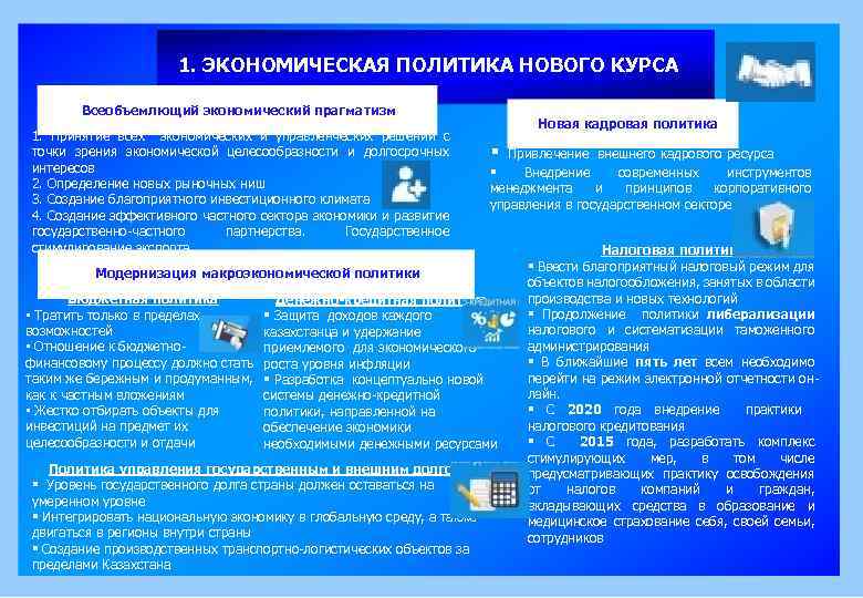 1. ЭКОНОМИЧЕСКАЯ ПОЛИТИКА НОВОГО КУРСА Всеобъемлющий экономический прагматизм 1. Принятие всех экономических и управленческих