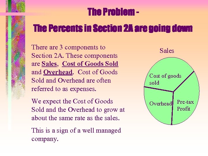 The Problem The Percents in Section 2 A are going down There are 3