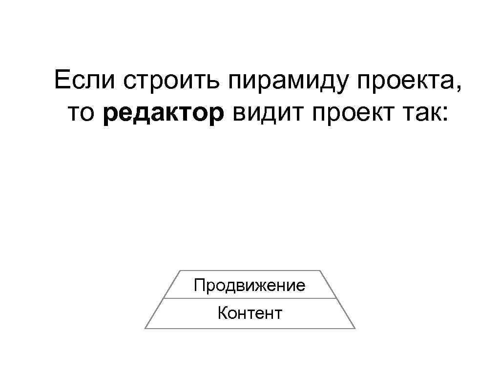 Если строить пирамиду проекта, то редактор видит проект так: Продвижение Контент 