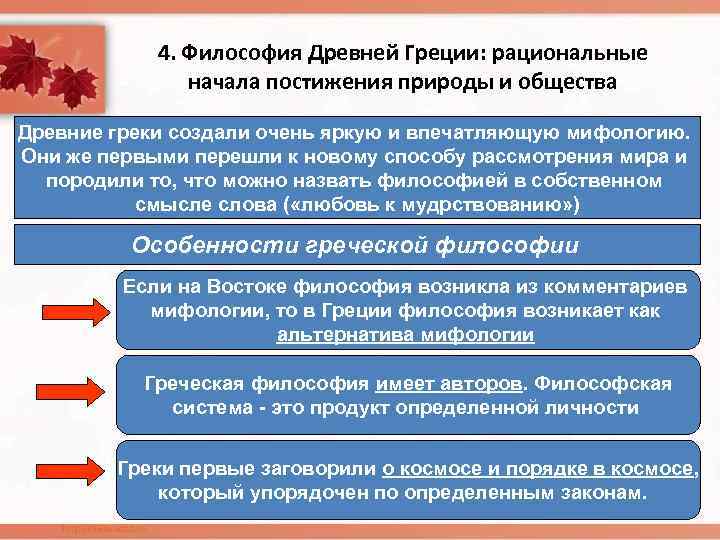 4. Философия Древней Греции: рациональные начала постижения природы и общества Древние греки создали очень