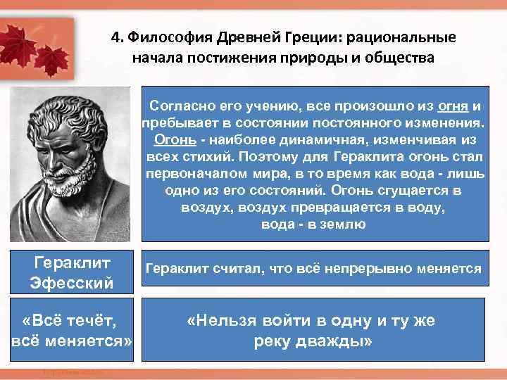 4. Философия Древней Греции: рациональные начала постижения природы и общества Согласно его учению, все