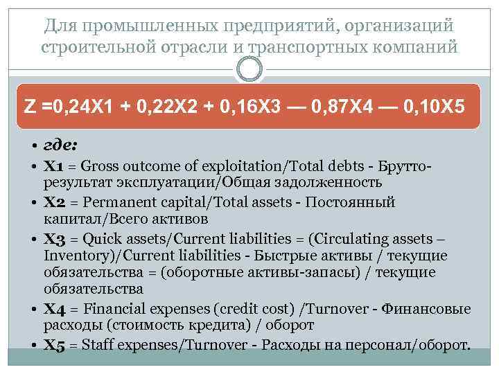 Для промышленных предприятий, организаций строительной отрасли и транспортных компаний Z =0, 24 Х 1