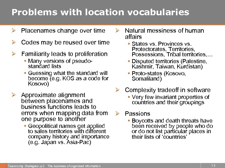 Problems with location vocabularies Ø Placenames change over time Ø Codes may be reused