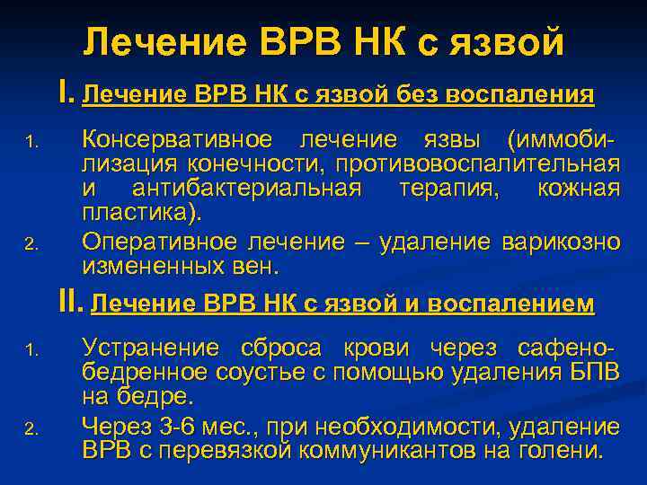 Лечение ВРВ НК с язвой I. Лечение ВРВ НК с язвой без воспаления 1.