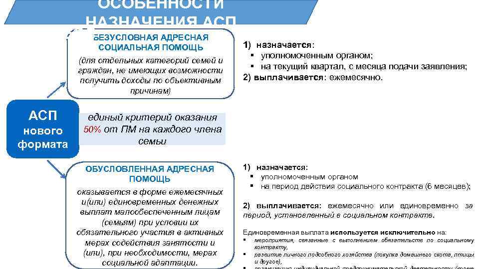 ОСОБЕННОСТИ ОСНОВНОЙ БИЗНЕСНАЗНАЧЕНИЯ АСП ПРОЦЕСС БЕЗУСЛОВНАЯ АДРЕСНАЯ СОЦИАЛЬНАЯ ПОМОЩЬ (для отдельных категорий семей и
