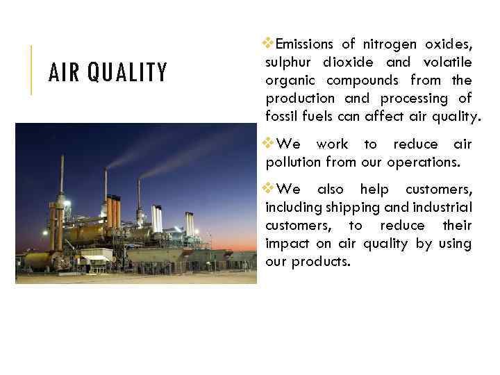 AIR QUALITY v. Emissions of nitrogen oxides, sulphur dioxide and volatile organic compounds from