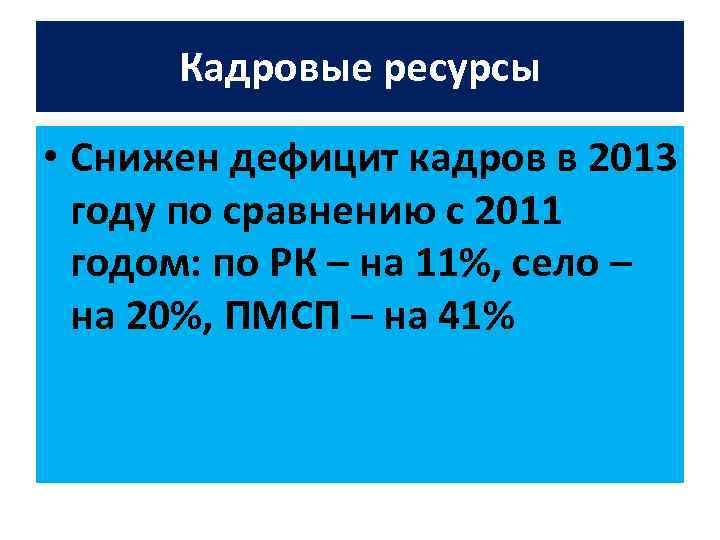 Кадровые ресурсы • Снижен дефицит кадров в 2013 году по сравнению с 2011 годом: