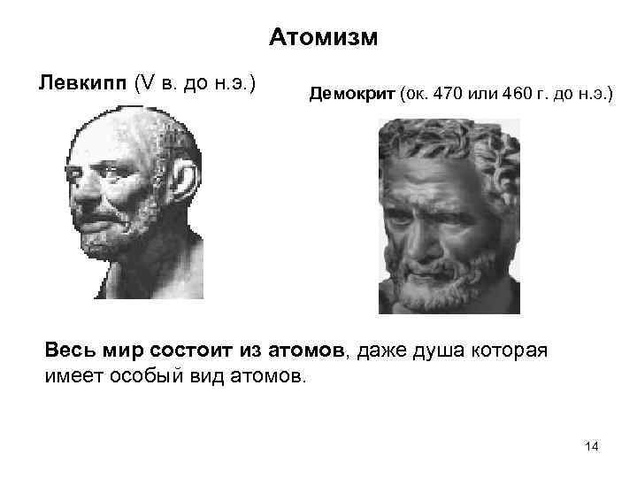 Атомизм Левкипп (V в. до н. э. ) Демокрит (ок. 470 или 460 г.