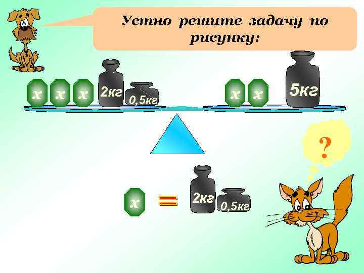 Устно решите задачу по рисунку: х х х 2 кг х х 0, 5