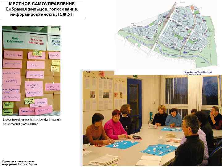 МЕСТНОЕ САМОУПРАВЛЕНИЕ Собрания жильцов, голосование, информированность, ТСЖ, УП Соучастие в реконструкции микрорайона Матцан, Берлин