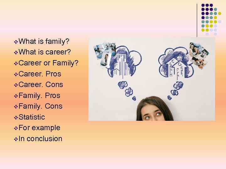 v. What is family? v. What is career? v. Career or Family? v. Career.