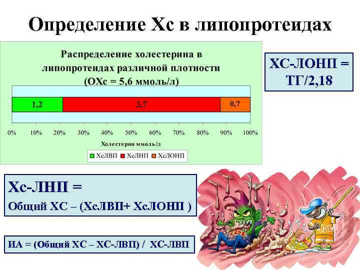 Определение Хс в липопротеидах ХС-ЛОНП = ТГ/2, 18 Хс-ЛНП = Общий ХС – (Хс.