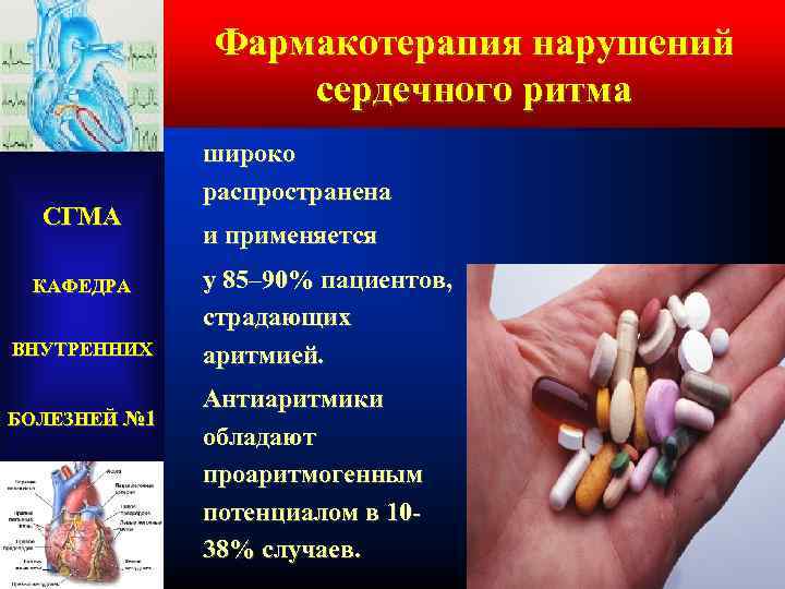 Фармакотерапия нарушений сердечного ритма СГМА КАФЕДРА ВНУТРЕННИХ БОЛЕЗНЕЙ № 1 широко распространена и применяется