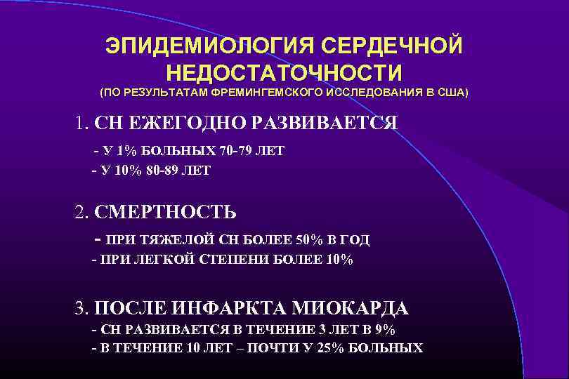 ЭПИДЕМИОЛОГИЯ СЕРДЕЧНОЙ НЕДОСТАТОЧНОСТИ (ПО РЕЗУЛЬТАТАМ ФРЕМИНГЕМСКОГО ИССЛЕДОВАНИЯ В США) 1. СН ЕЖЕГОДНО РАЗВИВАЕТСЯ -