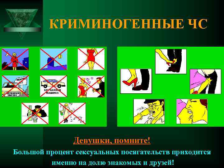 КРИМИНОГЕННЫЕ ЧС Девушки, помните! Большой процент сексуальных посягательств приходится именно на долю знакомых и