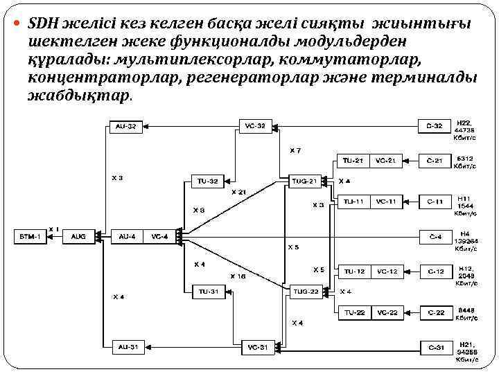  SDH желісі кез келген басқа желі сияқты жиынтығы шектелген жеке функционалды модульдерден құралады: