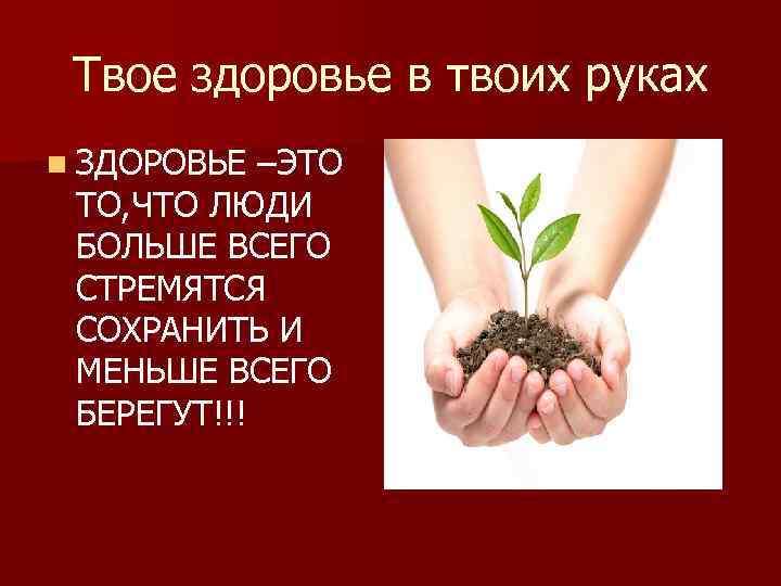 Твое здоровье в твоих руках n ЗДОРОВЬЕ –ЭТО ТО, ЧТО ЛЮДИ БОЛЬШЕ ВСЕГО СТРЕМЯТСЯ