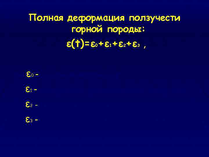 Полная деформация ползучести горной породы: ε (t)= ε + ε + ε , 0