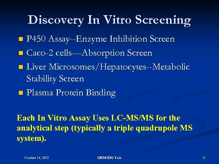 Discovery In Vitro Screening P 450 Assay--Enzyme Inhibition Screen n Caco-2 cells—Absorption Screen n