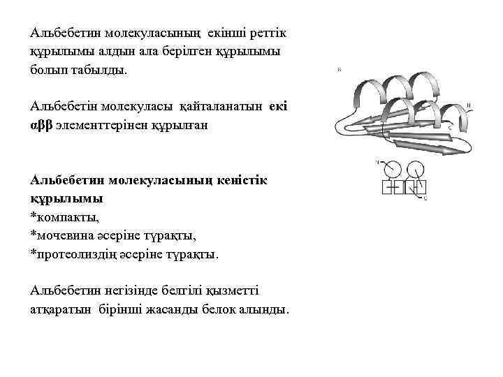 Альбебетин молекуласының екінші реттік құрылымы алдын ала берілген құрылымы болып табылды. Альбебетін молекуласы қайталанатын