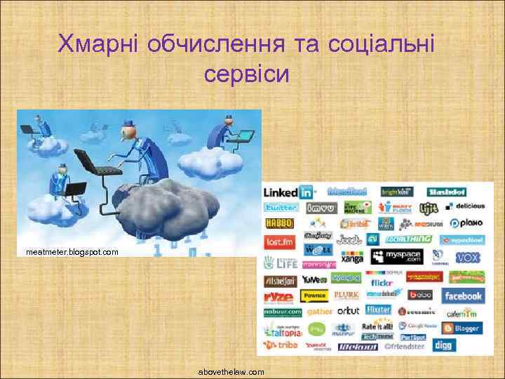 Хмарні обчислення та соціальні сервіси meatmeter. blogspot. com abovethelaw. com 