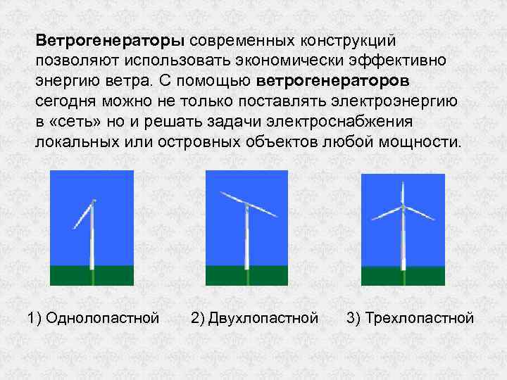 Ветрогенераторы современных конструкций позволяют использовать экономически эффективно энергию ветра. С помощью ветрогенераторов сегодня можно