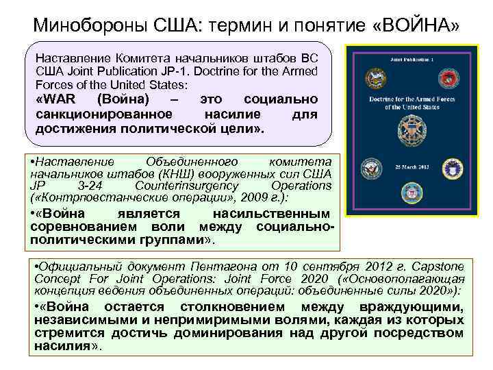 Минобороны США: термин и понятие «ВОЙНА» Наставление Комитета начальников штабов ВС США Joint Publication