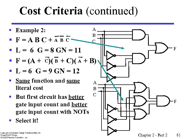  Cost Criteria (continued) § Example 2: § § A B C F=ABC+AB C