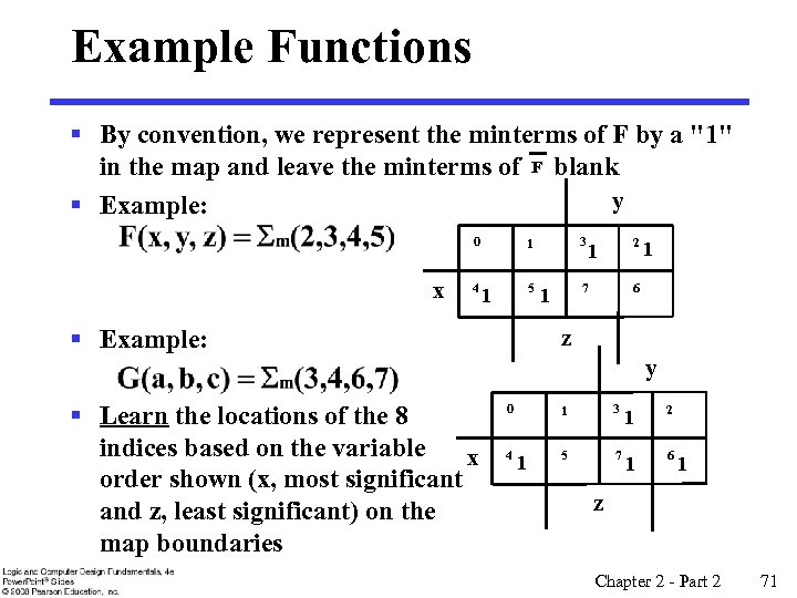 Example Functions § By convention, we represent the minterms of F by a 