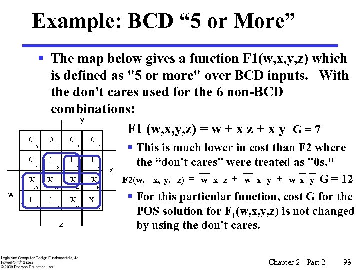 Example: BCD “ 5 or More” § The map below gives a function F