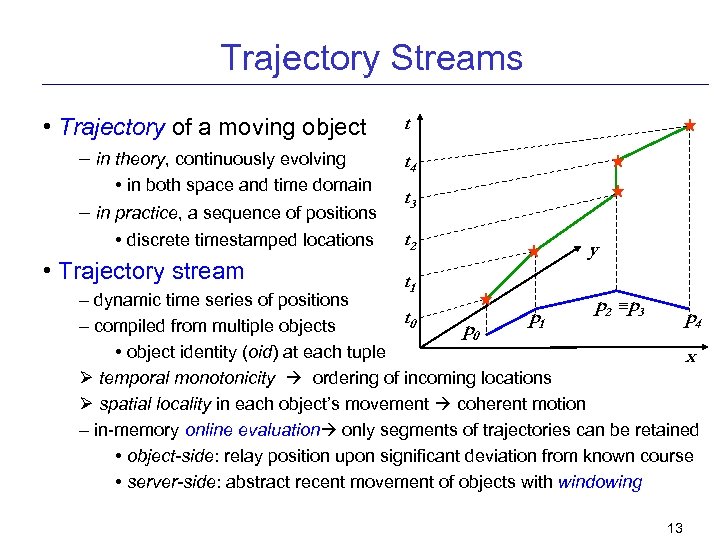 Trajectory Streams • Trajectory of a moving object – in theory, continuously evolving •